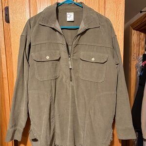 aerie Olive Green Corduroy Half-Zip Utility Jacket